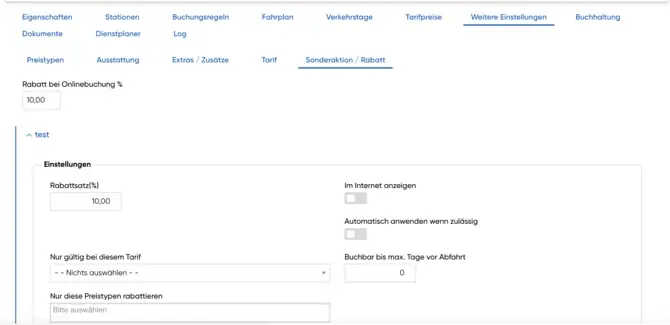 Sonderaktionen für Fahrten definieren