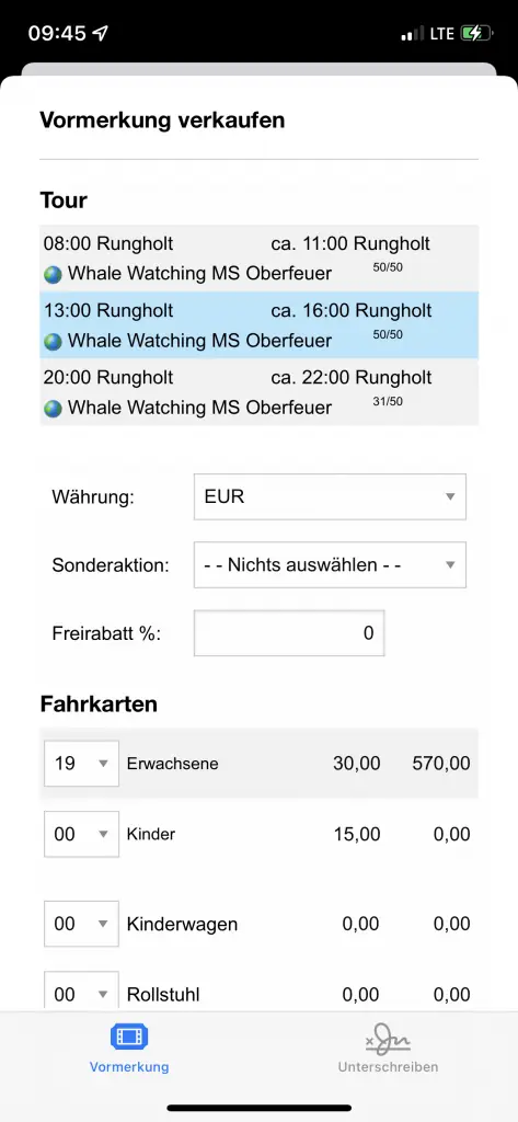 TicketApp Booking screen Prebookings1