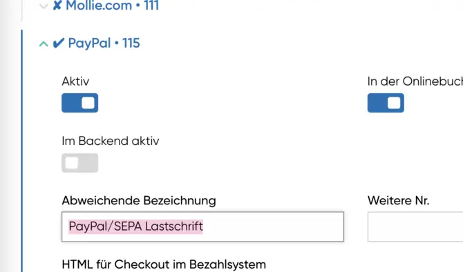 Abweichende Bezeichnungen für Zahlarten im Backend
