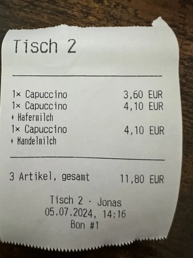 Bestellübersicht Tisch 2