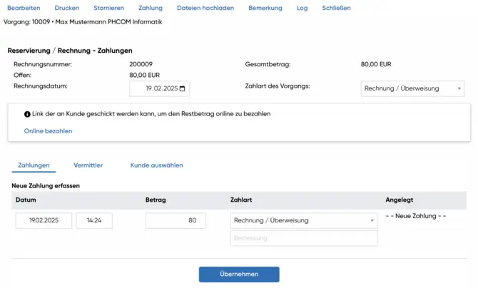 Bezahlung offener Posten über PayLink