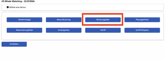 Buchungsliste wählen