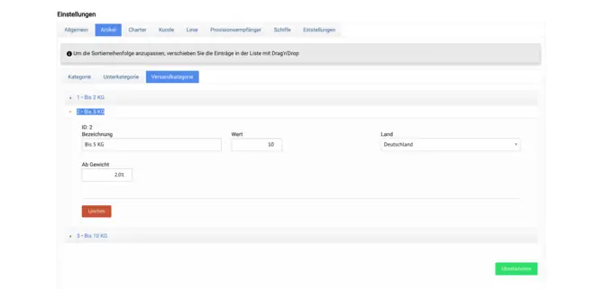 Define shipping categories