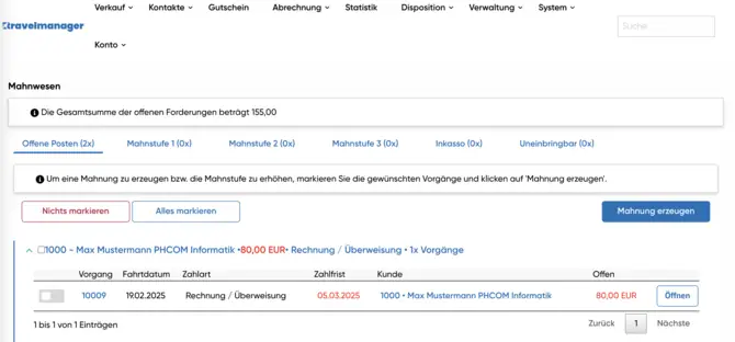 Effizientes Mahnwesen in der Travelmanager Software