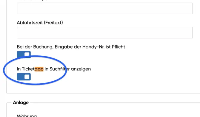 Einstellung Filter in der App