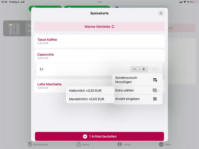 Hier wird erklärt, wie die Bestellübersicht in der GastroApp auf dem Tisch angezeigt wird.
