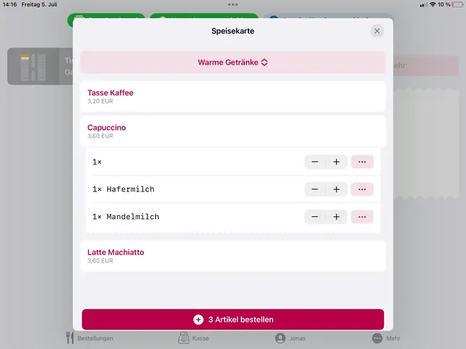 In diesem Block wird ein Beispiel für einen Bestellbon dargestellt, der die Bestellung zusammenfasst.