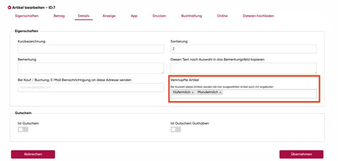 In diesem Block wird erläutert, wie du die Hauptartikel bearbeiten und die buchbaren Extras festlegen kannst.