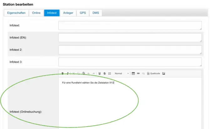 Info text online booking - entering the information