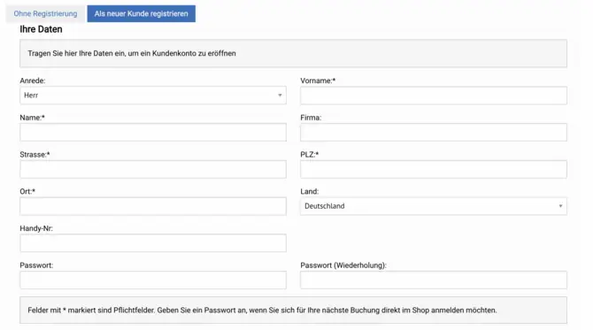 Kunden Registrierung