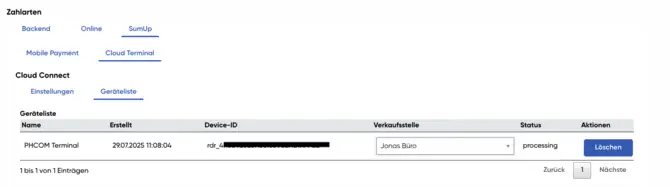 Lista de dispositivos y asignación de un punto de venta