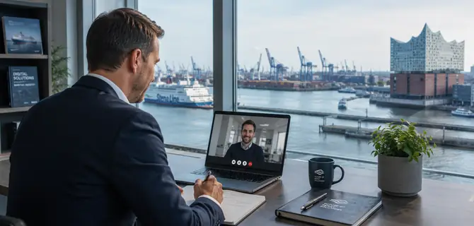 Online meeting with a view of the harbor