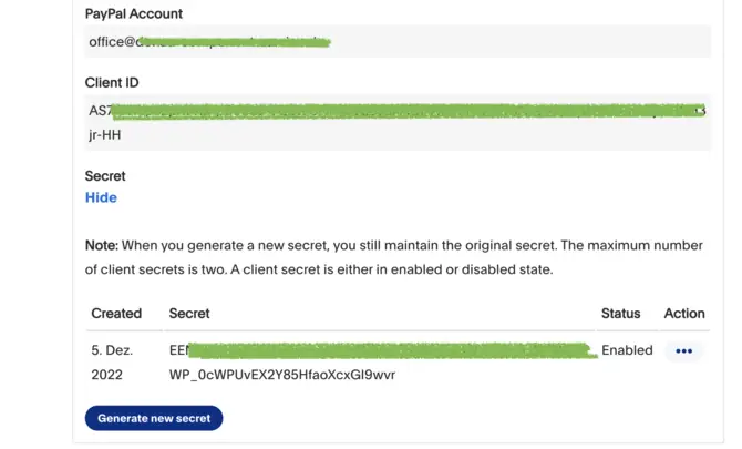 PayPal Keys auslesen