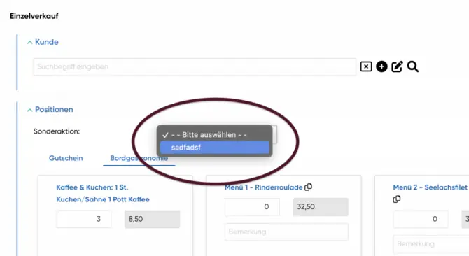 Rabattartikel auswählen in der Buchung