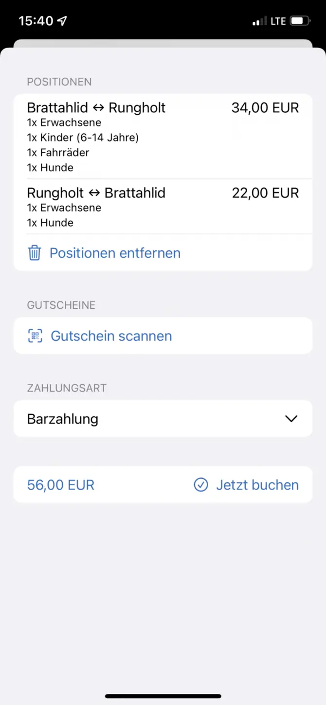 Screenshot Warenkorb TicketApp