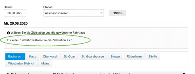 Stationsbezogener Infotext Onlinebuchung