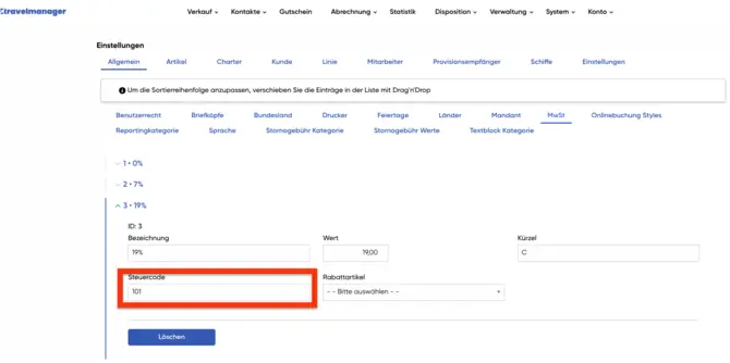 Steuercodes eintragen