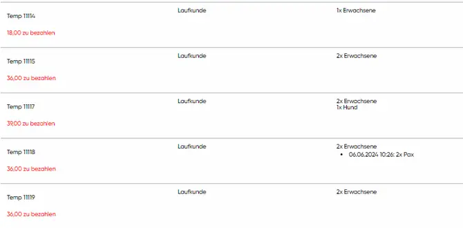 Temporäre Buchungen