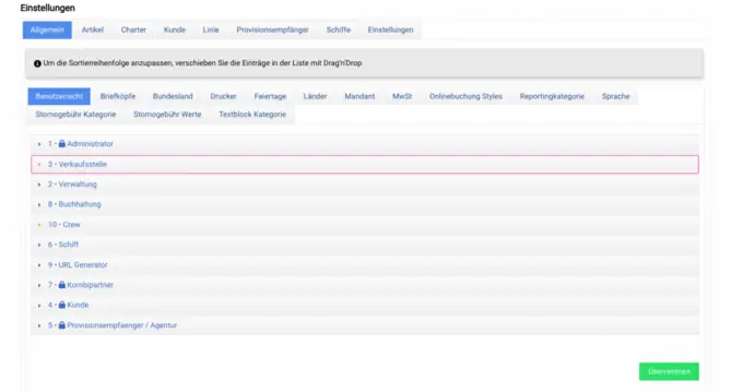 User right administration