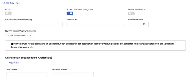VR Pay Konfiguration im Backend