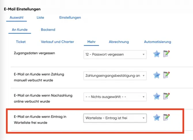 Warteliste Mail Template hinterlegen
