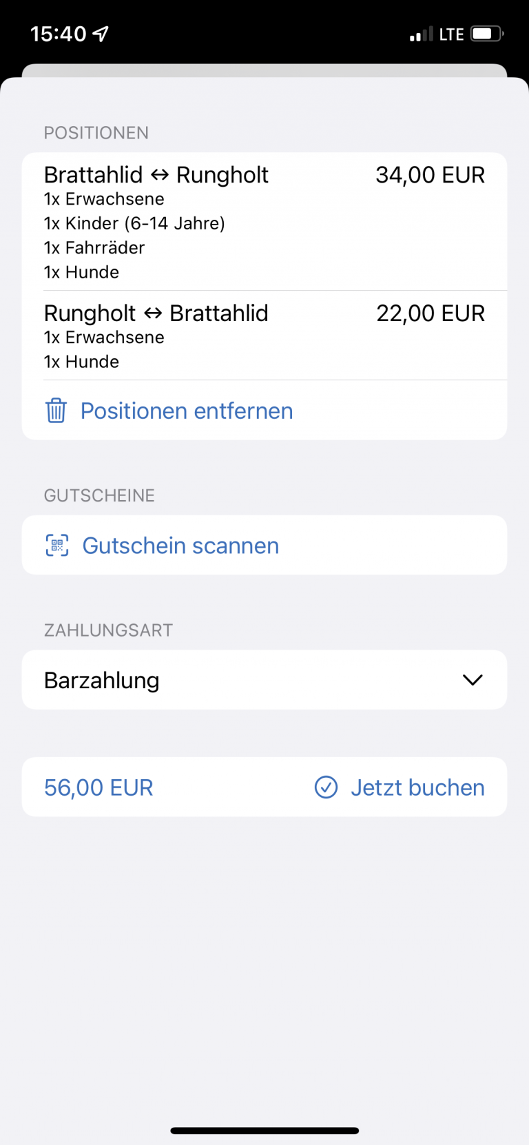 Screenshot shopping cart TicketApp
