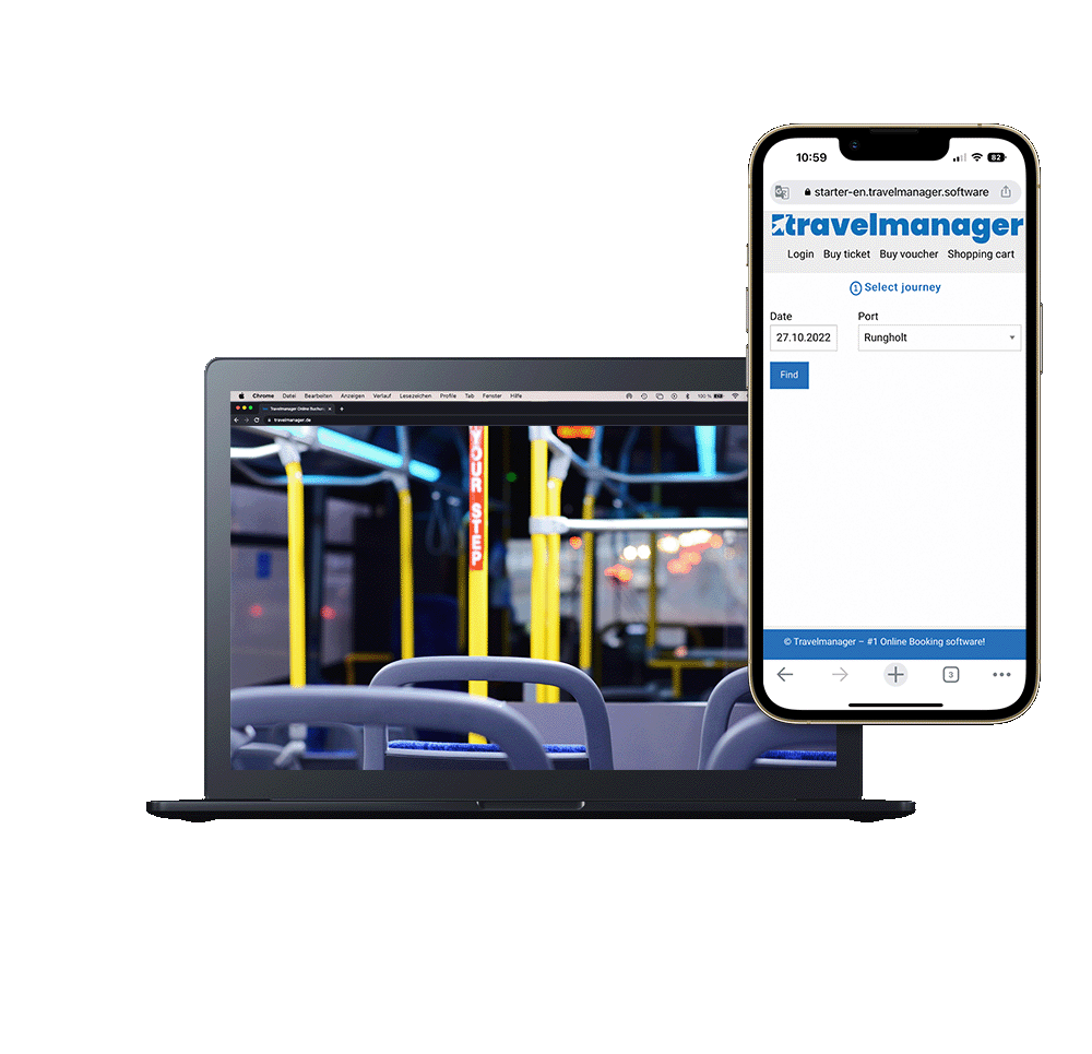 Macbook und Iphone Bus Frontend Booking Travelmanager