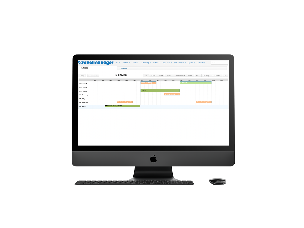 Graphical disposition of the online booking software Travelmanager
