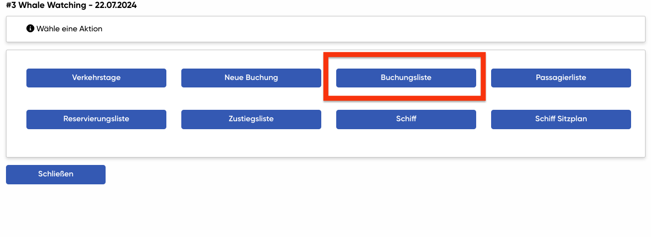 Buchungsliste wählen