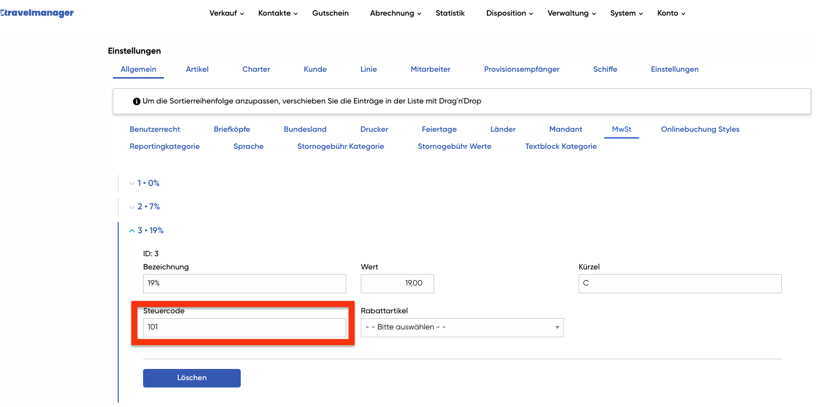 Steuercodes eintragen