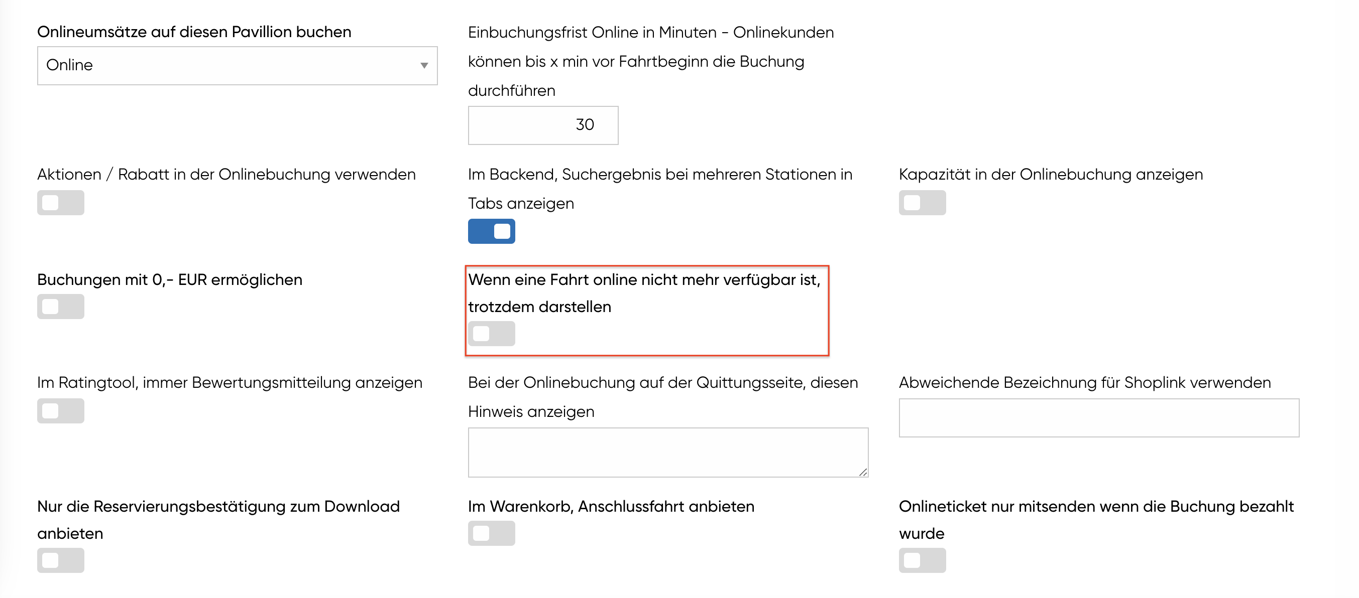 Deaktivierte Fahrten trotzdem online darstellen TM