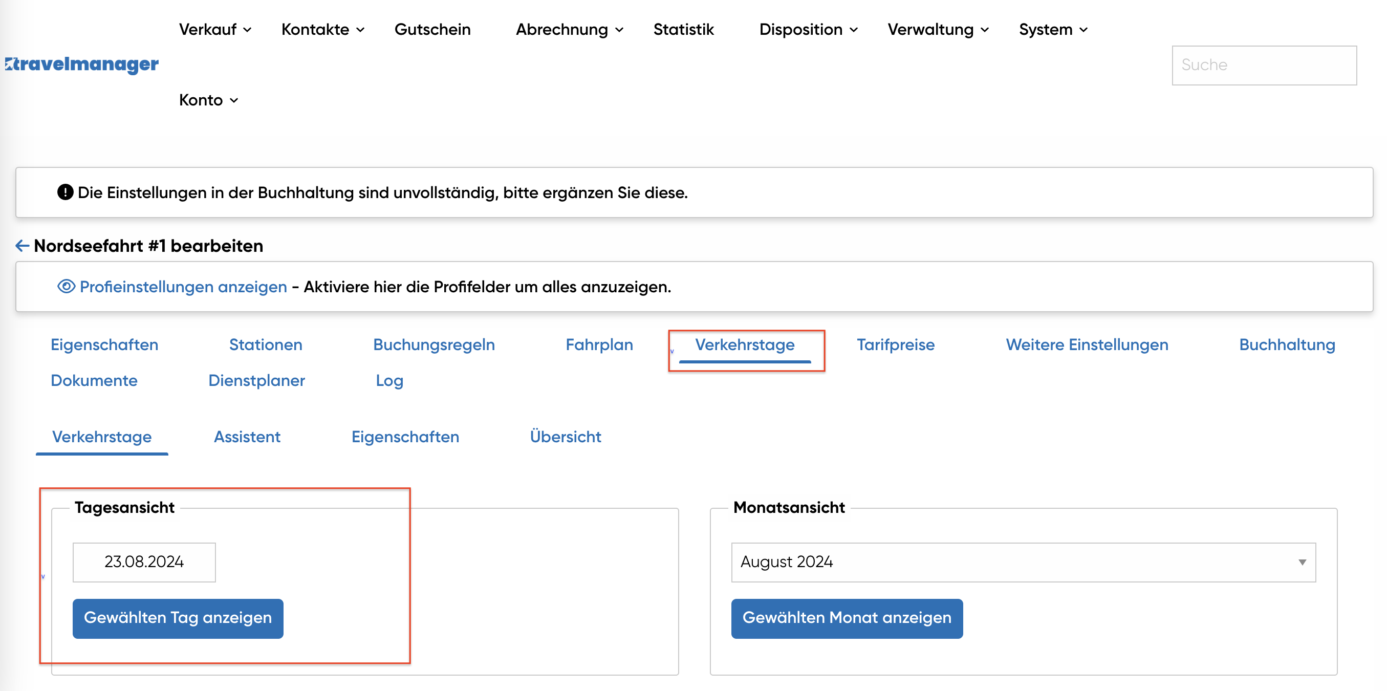 Linienverwaltung Verkehrstag TM