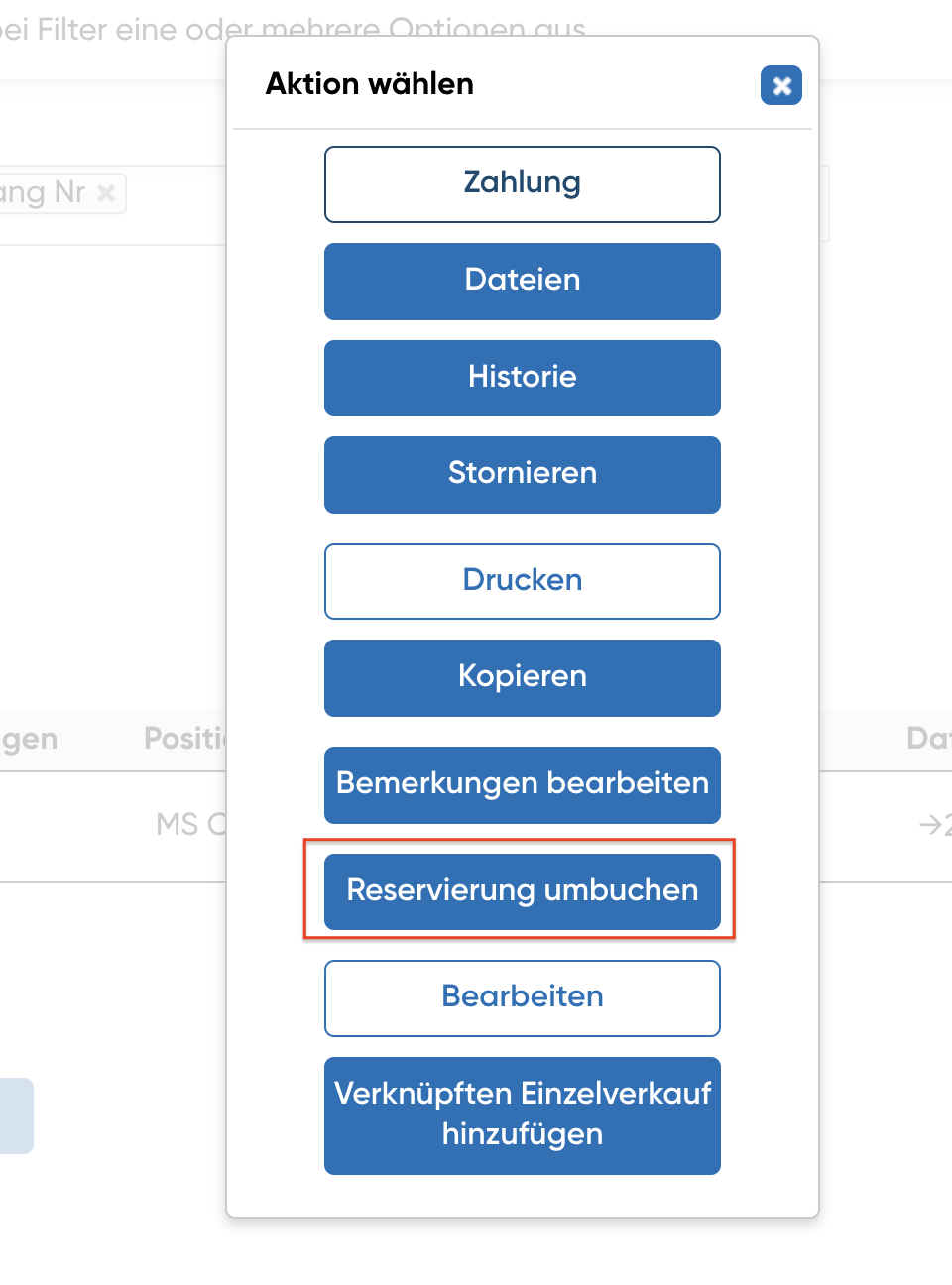 Reservierung umbuchen